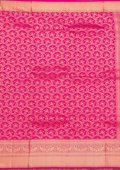 Magenta Pink Zariwork Pure Silk Saree-Koskii