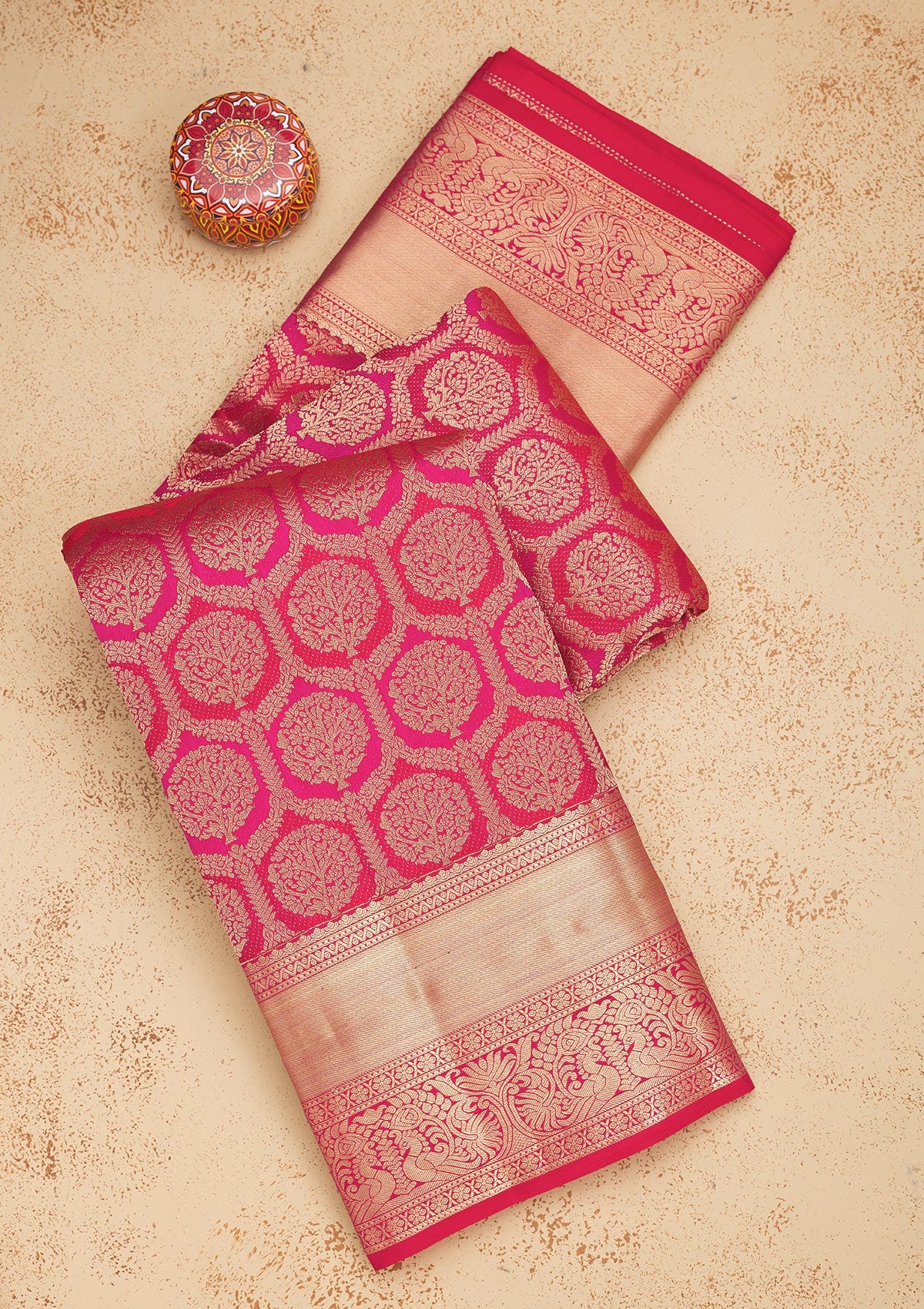 Magenta Pink Zariwork Pure Silk Saree-Koskii