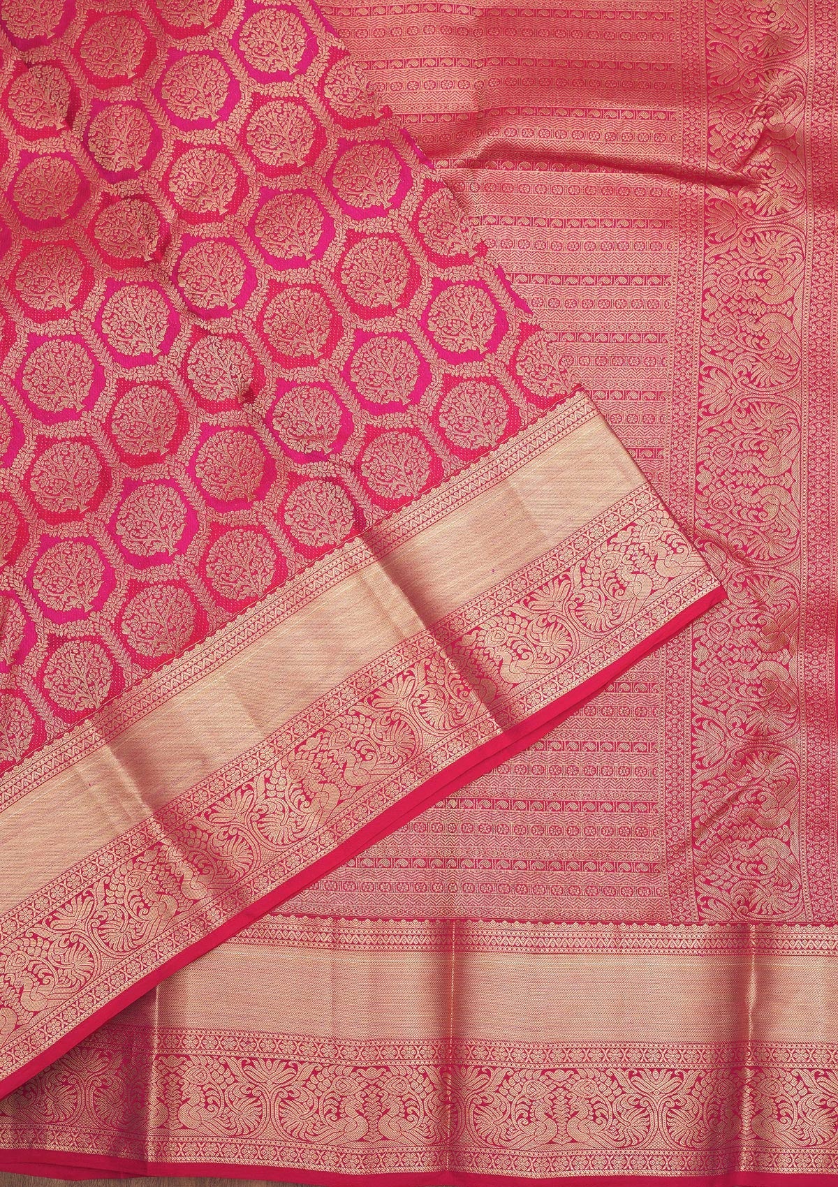 Magenta Pink Zariwork Pure Silk Saree-Koskii