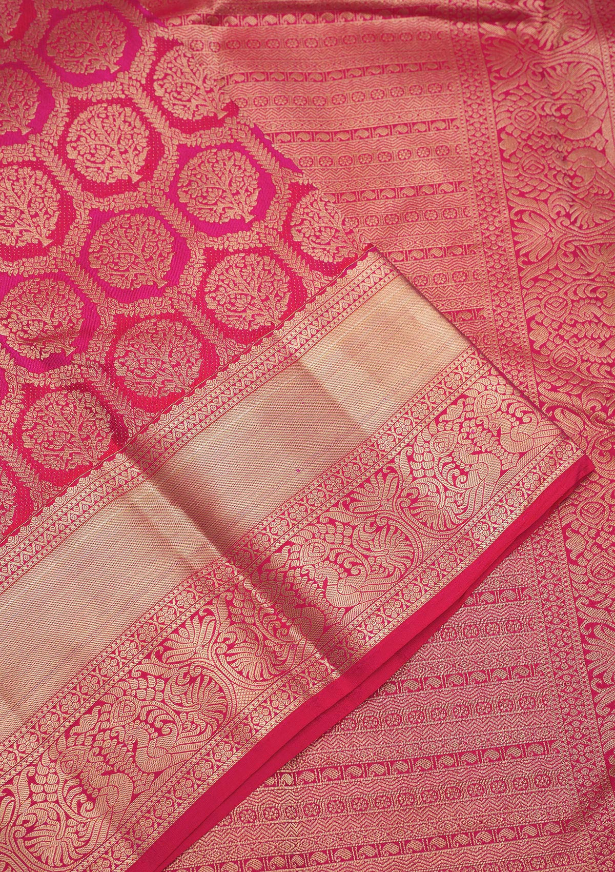 Magenta Pink Zariwork Pure Silk Saree-Koskii