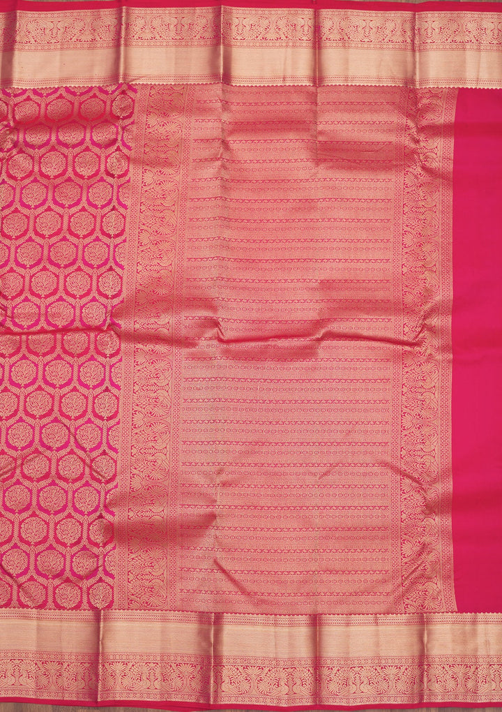 Magenta Pink Zariwork Pure Silk Saree-Koskii