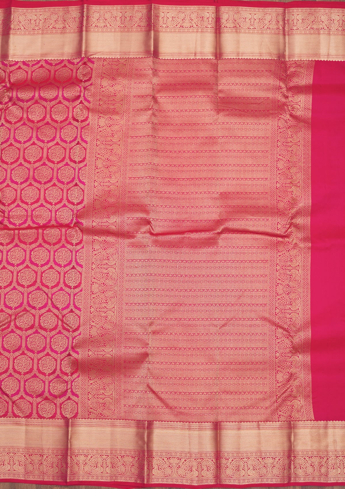 Magenta Pink Zariwork Pure Silk Saree-Koskii