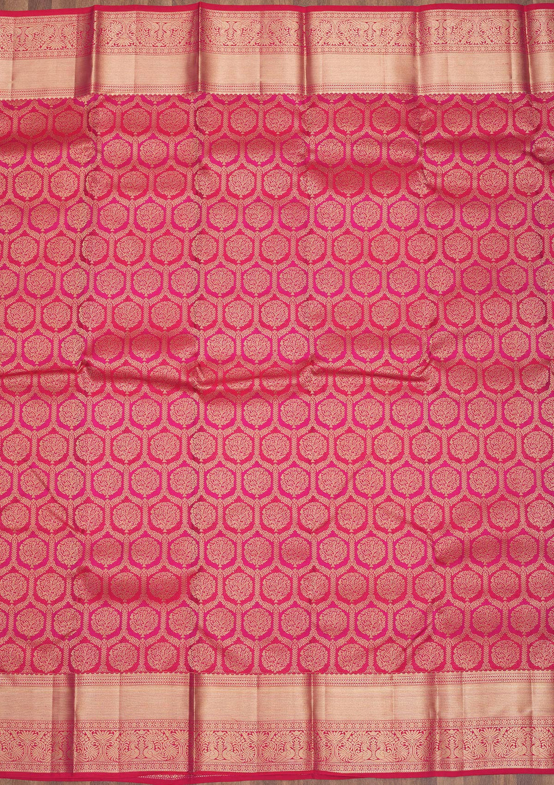 Magenta Pink Zariwork Pure Silk Saree-Koskii
