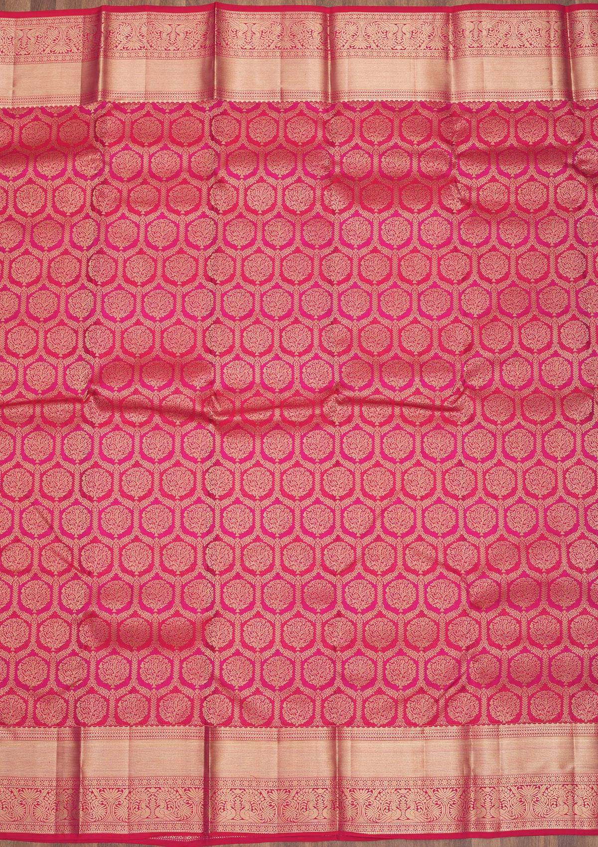 Magenta Pink Zariwork Pure Silk Saree-Koskii