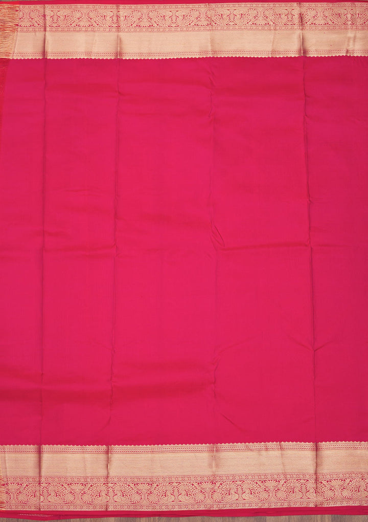 Magenta Pink Zariwork Pure Silk Saree-Koskii