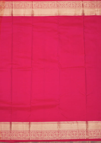 Magenta Pink Zariwork Pure Silk Saree-Koskii