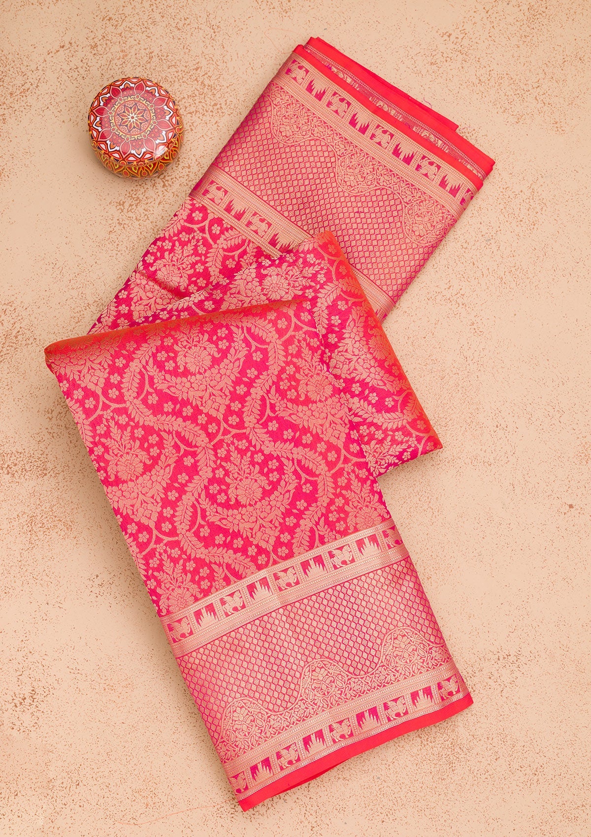 Magenta Pink Zariwork Pure Silk Saree-Koskii