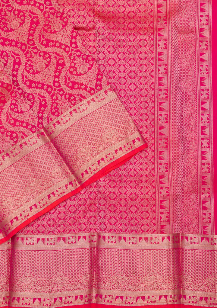 Magenta Pink Zariwork Pure Silk Saree-Koskii