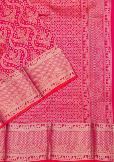 Magenta Pink Zariwork Pure Silk Saree-Koskii