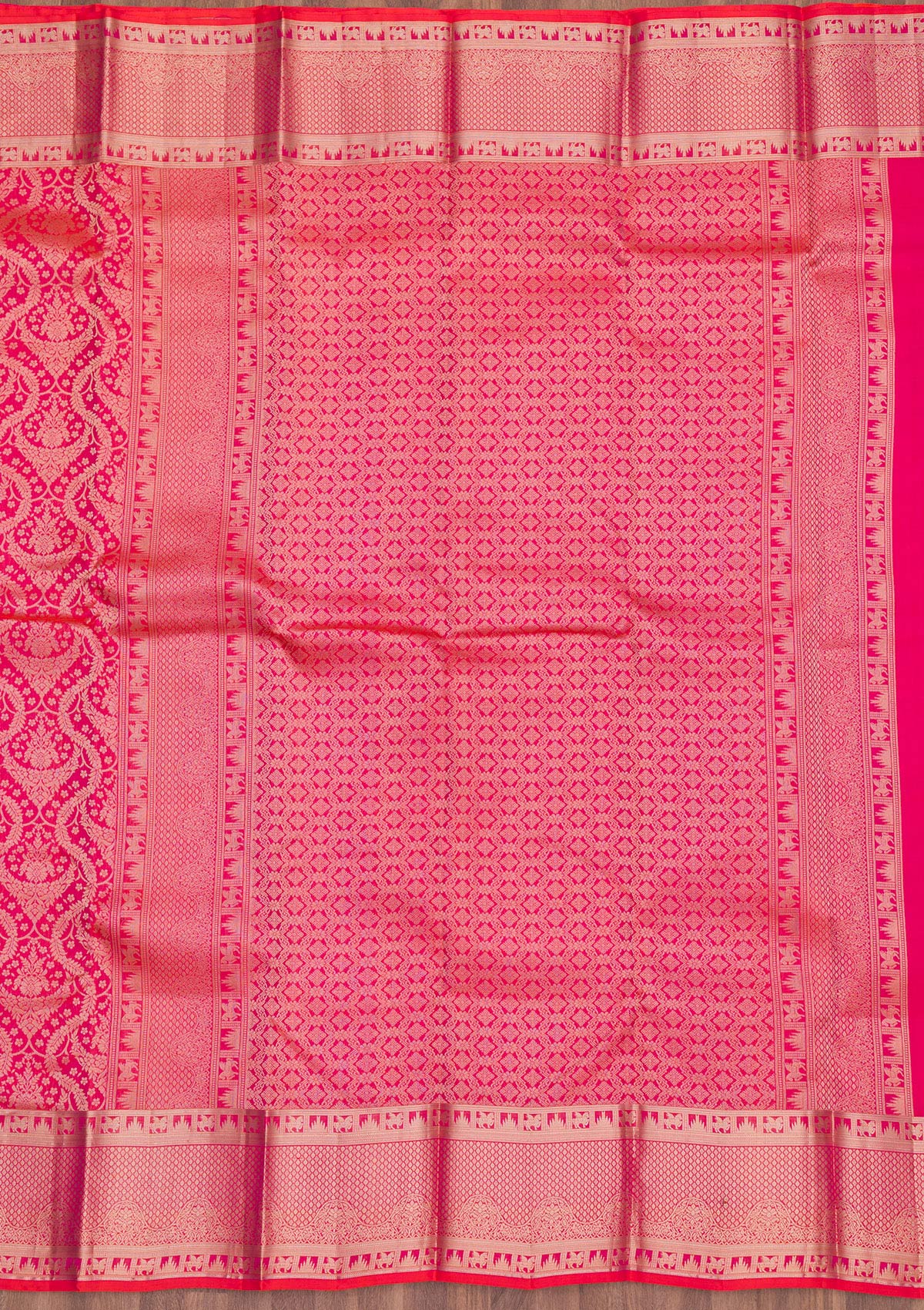 Magenta Pink Zariwork Pure Silk Saree-Koskii