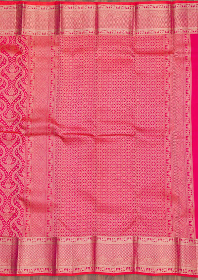 Magenta Pink Zariwork Pure Silk Saree-Koskii