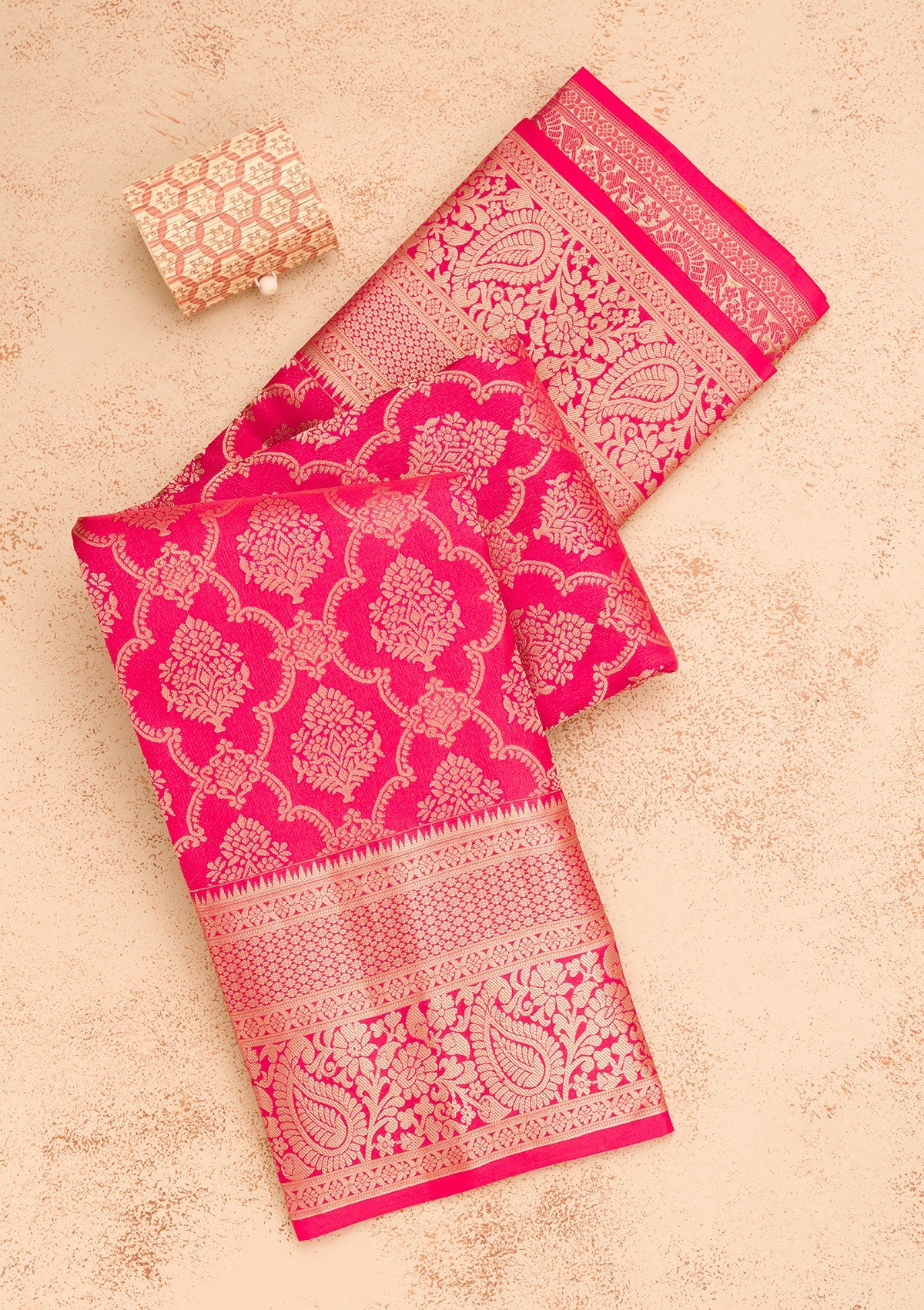 Magenta Pink Zariwork Pure Silk Saree-Koskii