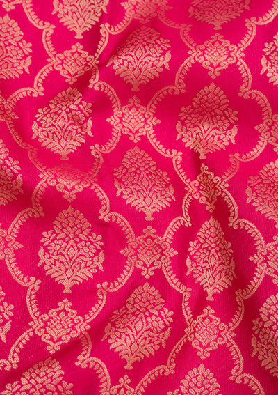 Magenta Pink Zariwork Pure Silk Saree-Koskii