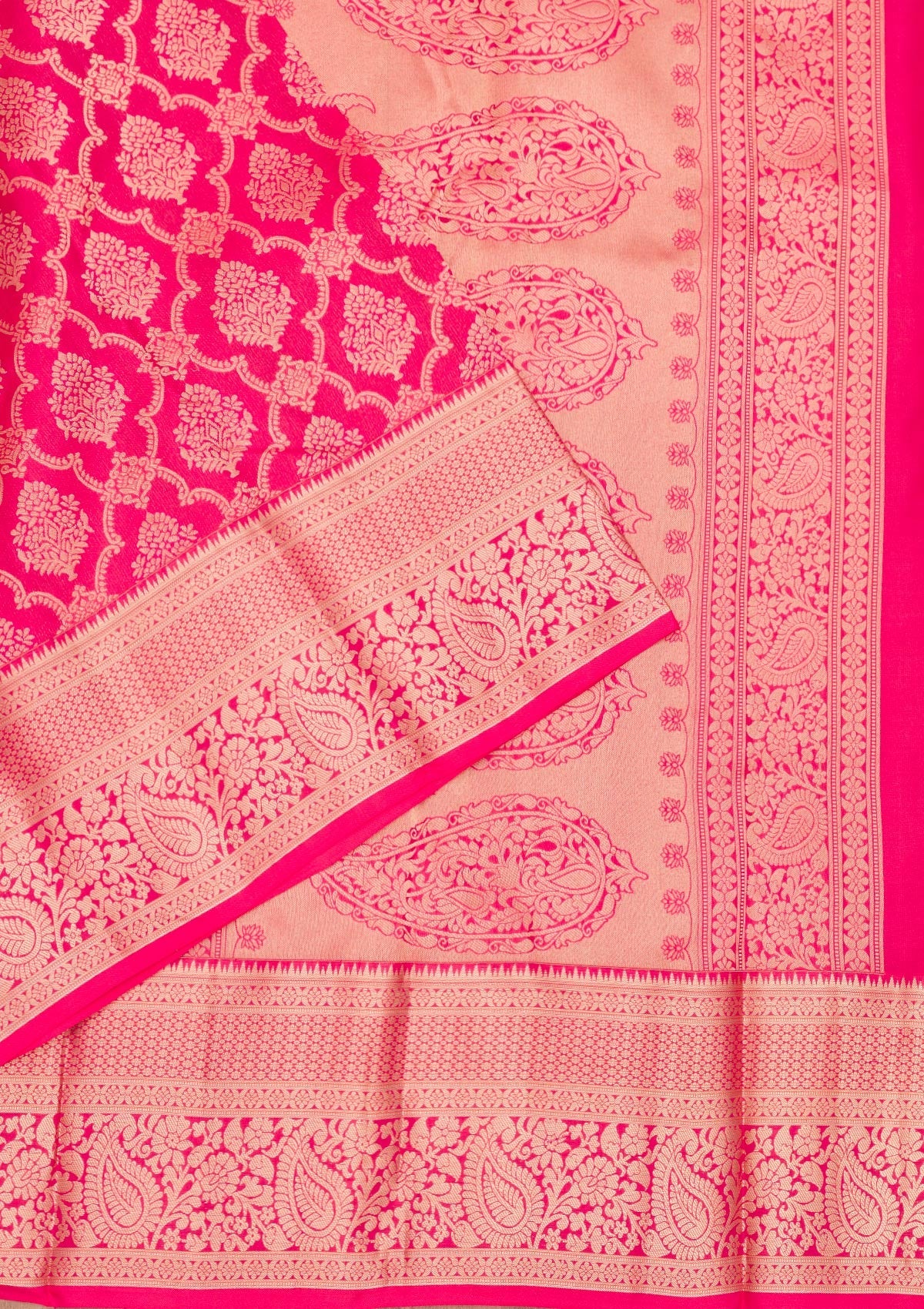 Magenta Pink Zariwork Pure Silk Saree-Koskii