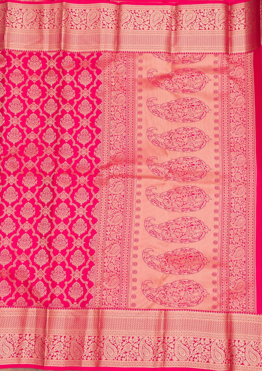 Magenta Pink Zariwork Pure Silk Saree-Koskii