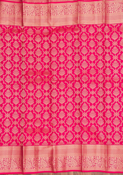 Magenta Pink Zariwork Pure Silk Saree-Koskii