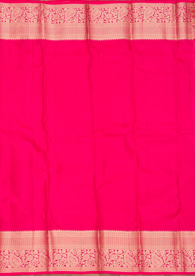 Magenta Pink Zariwork Pure Silk Saree-Koskii