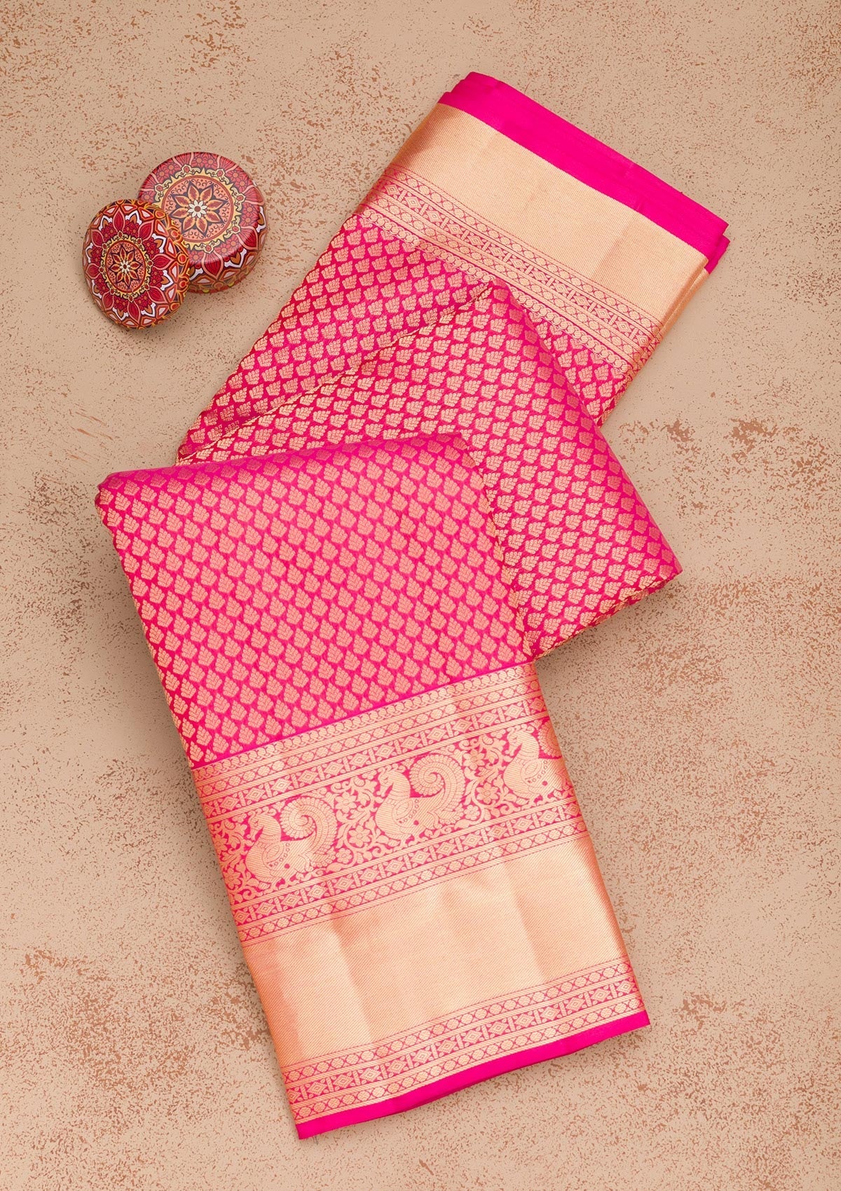 Magenta Pink Zariwork Pure Silk Saree-Koskii