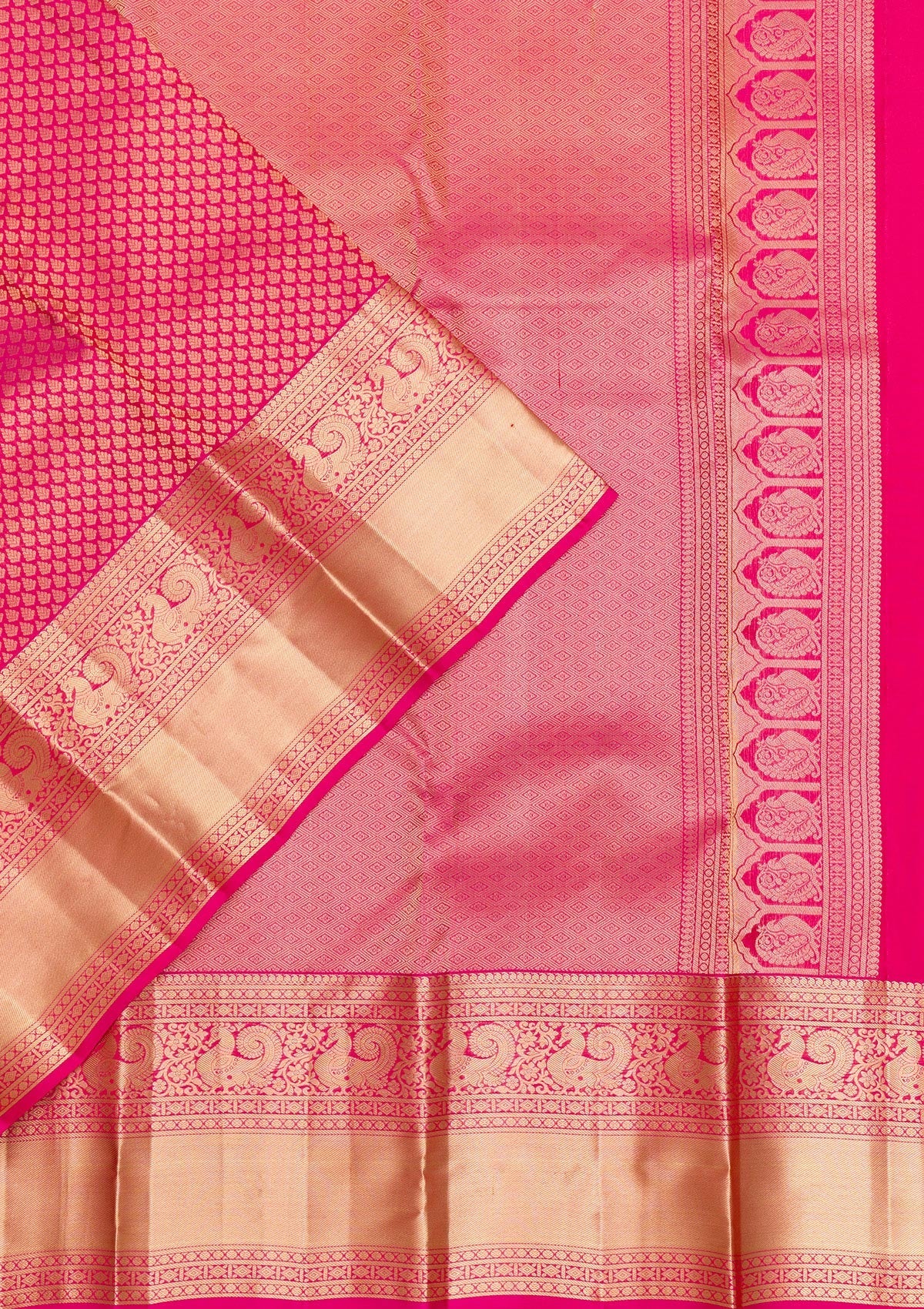 Magenta Pink Zariwork Pure Silk Saree-Koskii