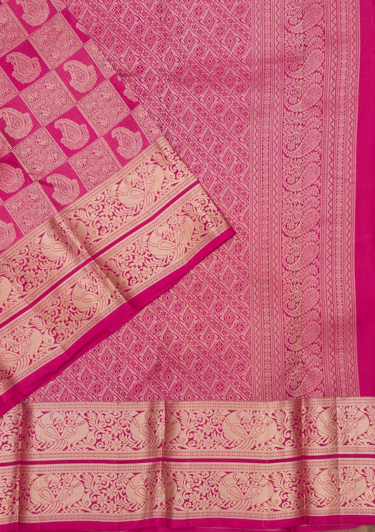 Magenta Pink Zariwork Pure Silk Saree-Koskii