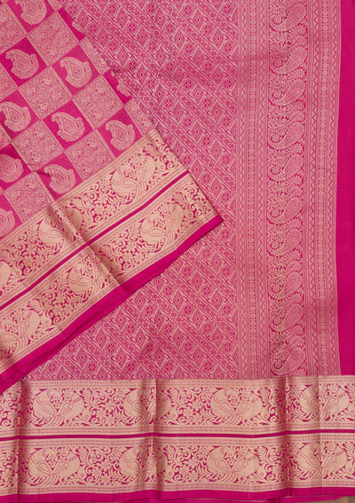 Magenta Pink Zariwork Pure Silk Saree-Koskii