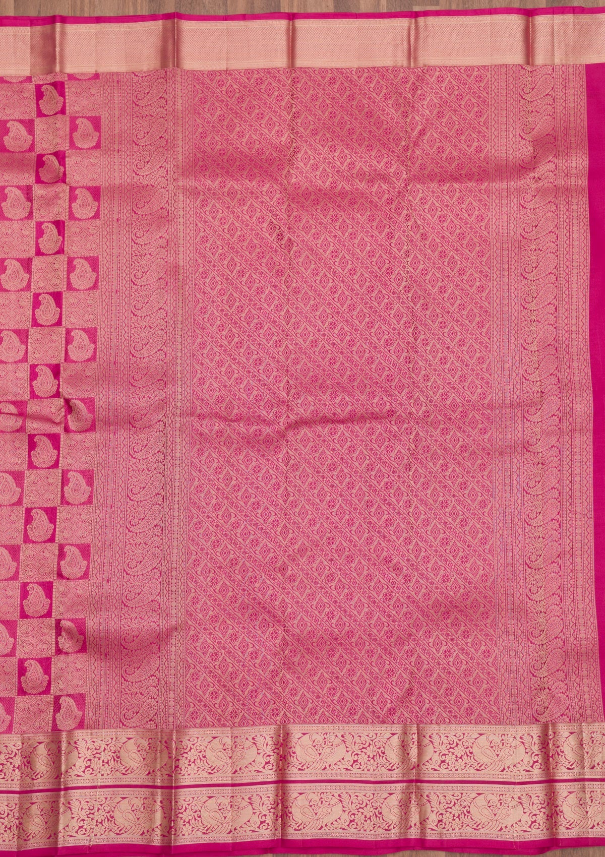 Magenta Pink Zariwork Pure Silk Saree-Koskii