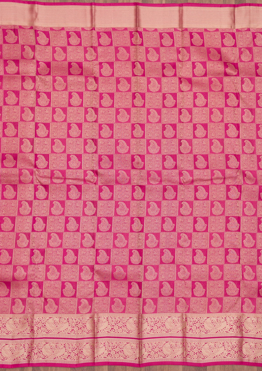 Magenta Pink Zariwork Pure Silk Saree-Koskii