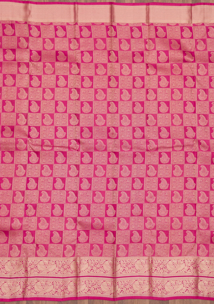 Magenta Pink Zariwork Pure Silk Saree-Koskii