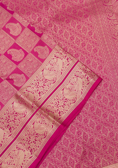 Magenta Pink Zariwork Pure Silk Saree-Koskii