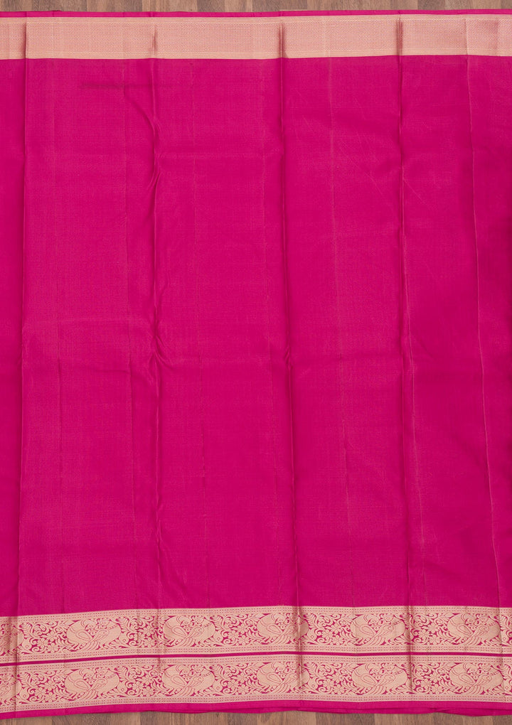 Magenta Pink Zariwork Pure Silk Saree-Koskii