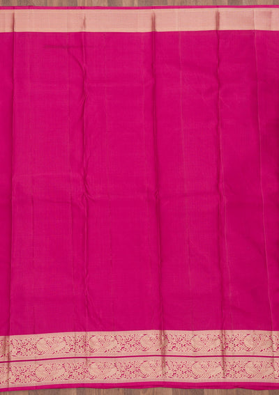 Magenta Pink Zariwork Pure Silk Saree-Koskii