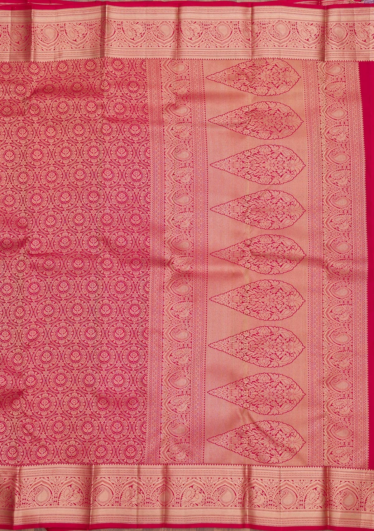 Magenta Pink Zariwork Pure Silk Saree-Koskii