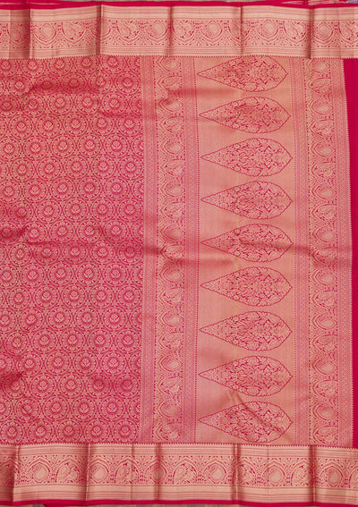 Magenta Pink Zariwork Pure Silk Saree-Koskii