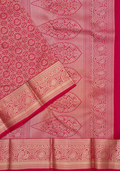 Magenta Pink Zariwork Pure Silk Saree-Koskii