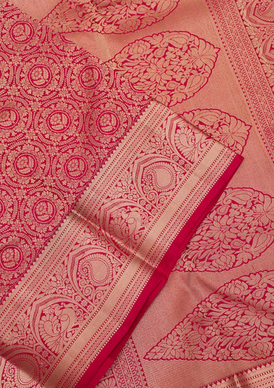 Magenta Pink Zariwork Pure Silk Saree-Koskii