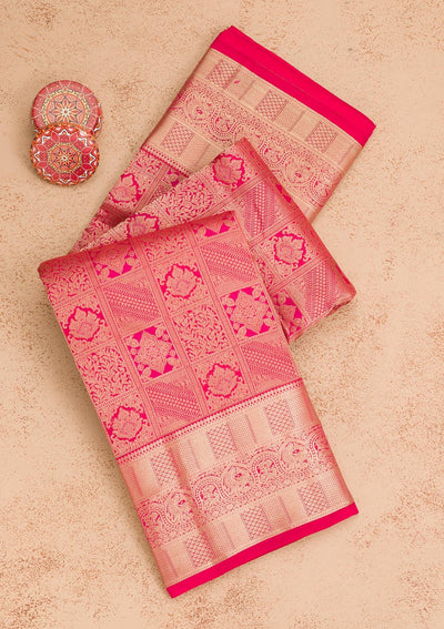 Magenta Pink Zariwork Pure Silk Saree-Koskii