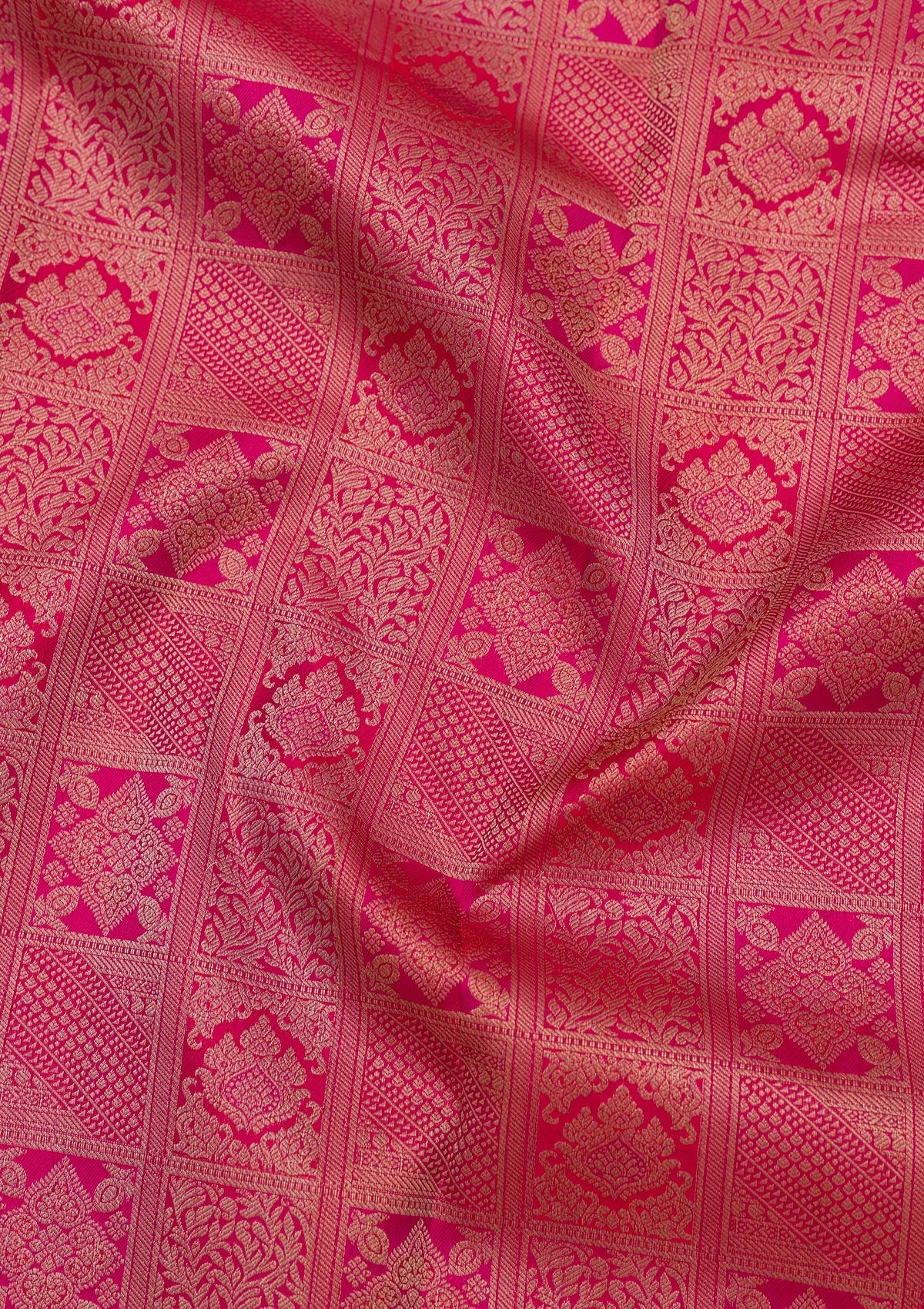 Magenta Pink Zariwork Pure Silk Saree-Koskii