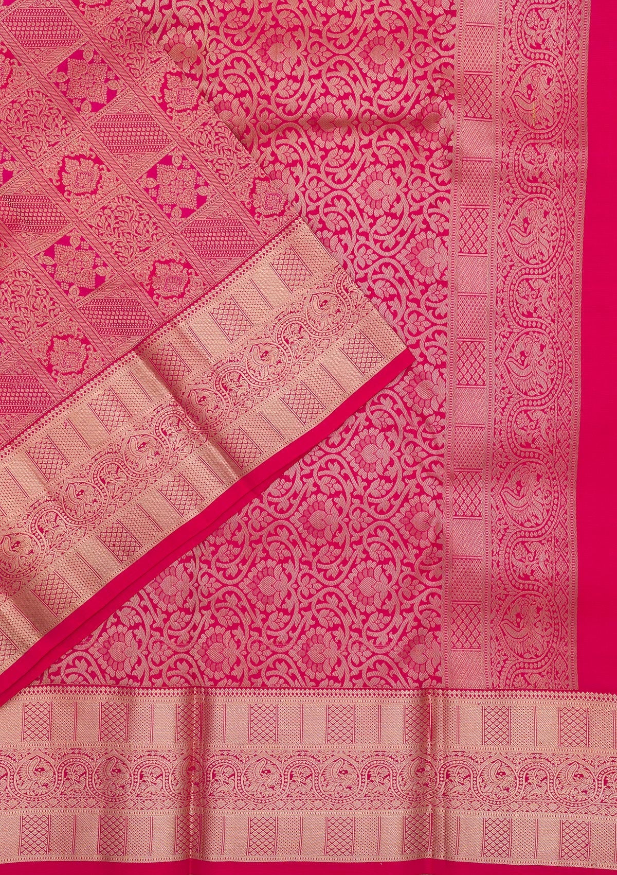 Magenta Pink Zariwork Pure Silk Saree-Koskii