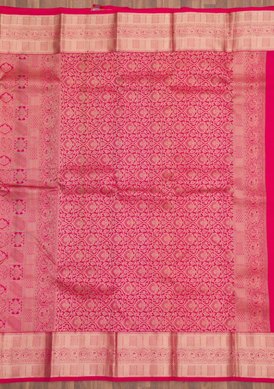 Magenta Pink Zariwork Pure Silk Saree-Koskii