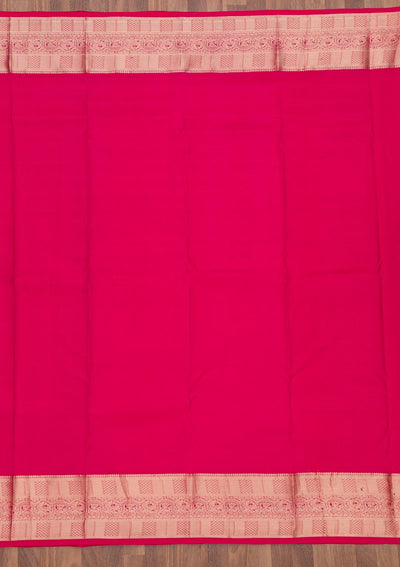 Magenta Pink Zariwork Pure Silk Saree-Koskii