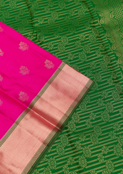 Magenta Pink Zariwork Pure Silk Saree-Koskii