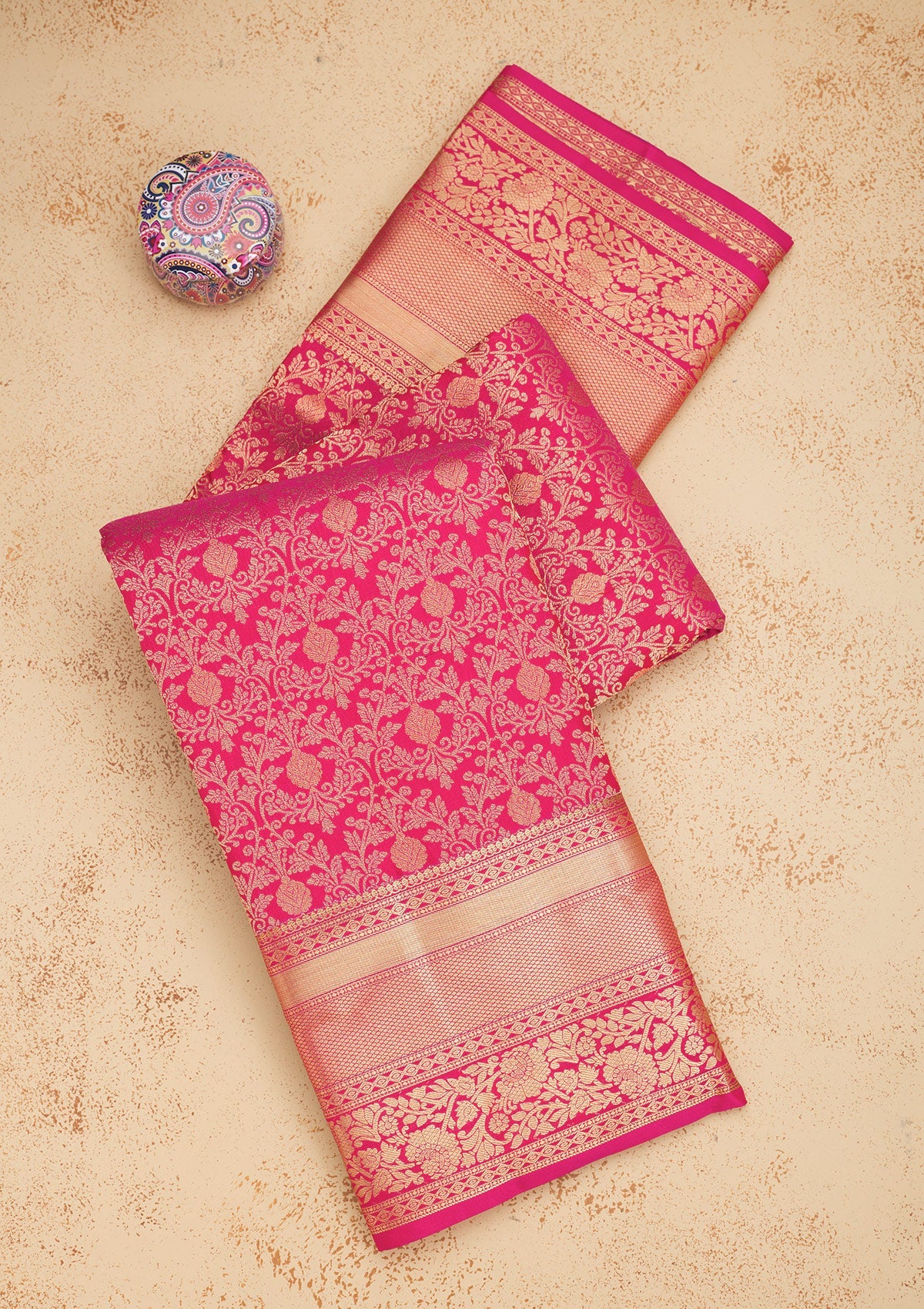 Magenta Pink Zariwork Pure Silk Saree-Koskii