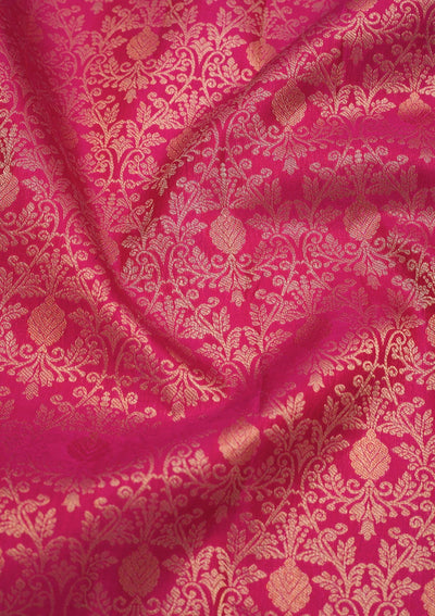 Magenta Pink Zariwork Pure Silk Saree-Koskii