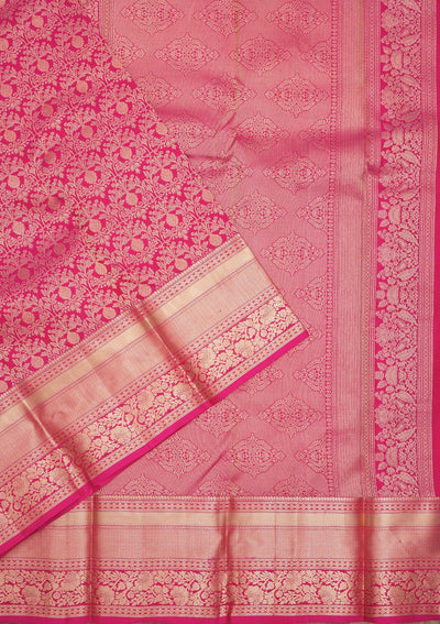 Magenta Pink Zariwork Pure Silk Saree-Koskii