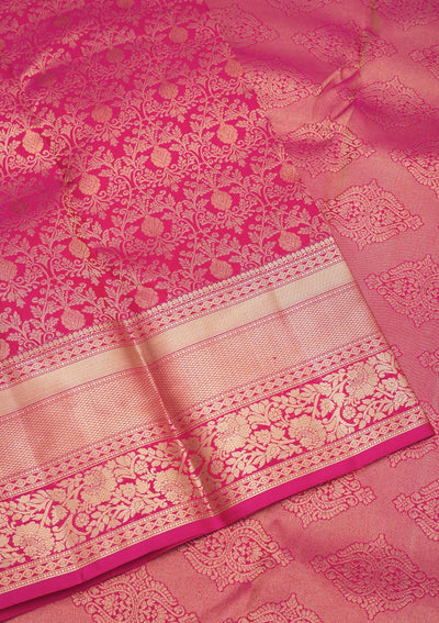 Magenta Pink Zariwork Pure Silk Saree-Koskii