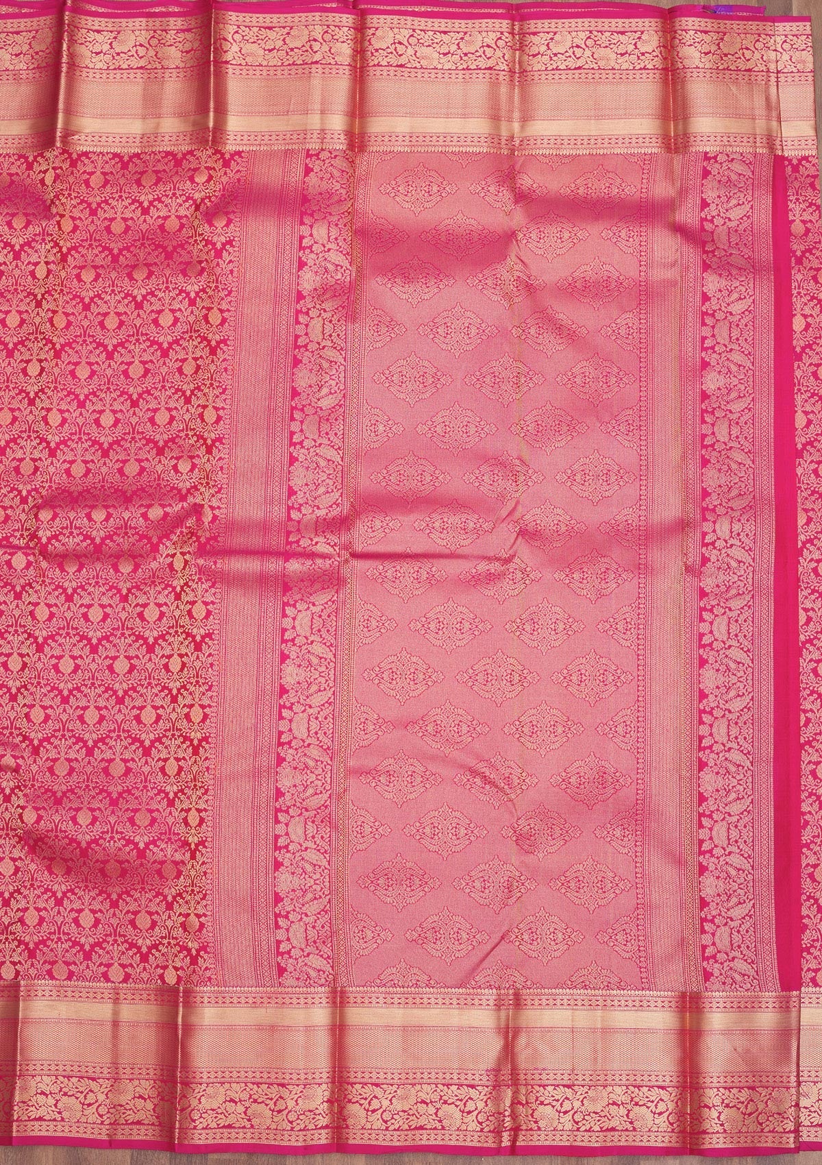 Magenta Pink Zariwork Pure Silk Saree-Koskii