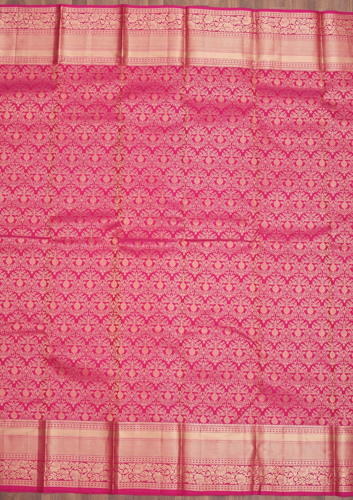 Magenta Pink Zariwork Pure Silk Saree-Koskii