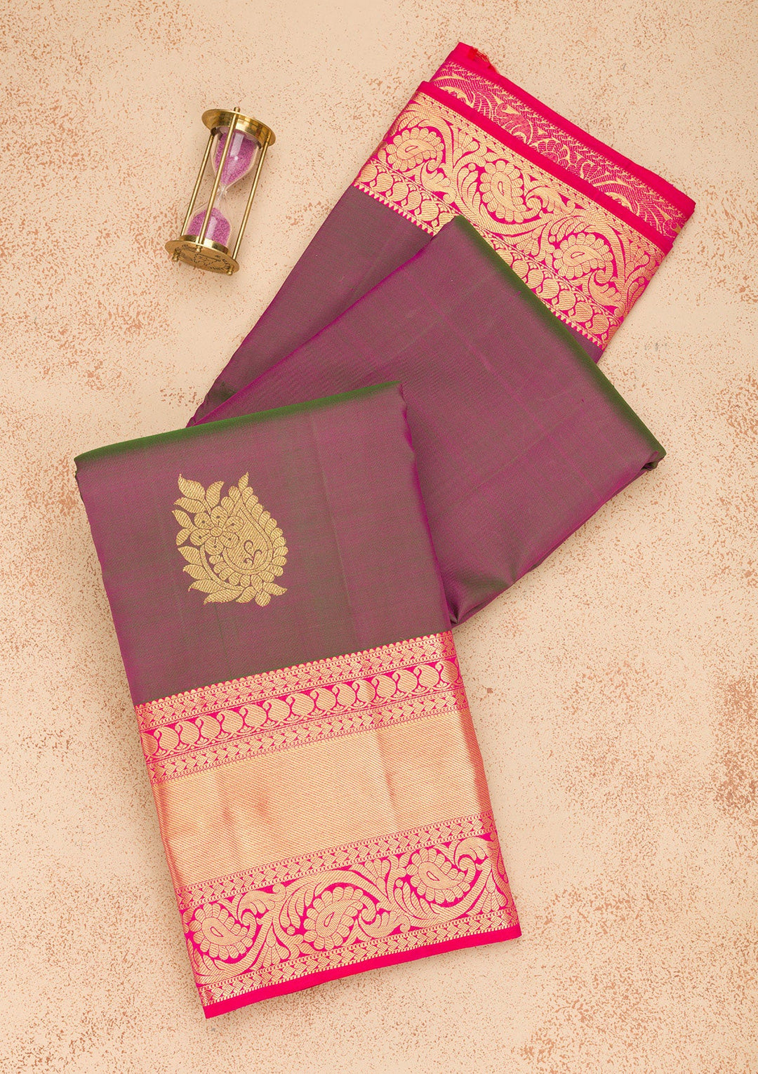 Magenta Pink Zariwork Pure Silk Saree-Koskii