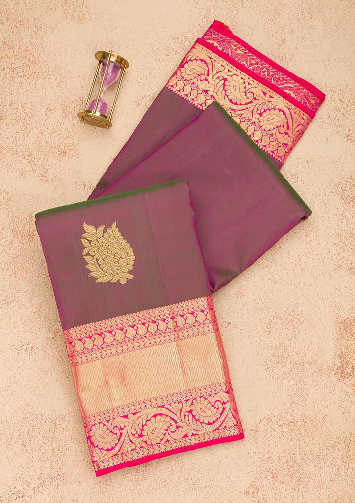 Magenta Pink Zariwork Pure Silk Saree-Koskii