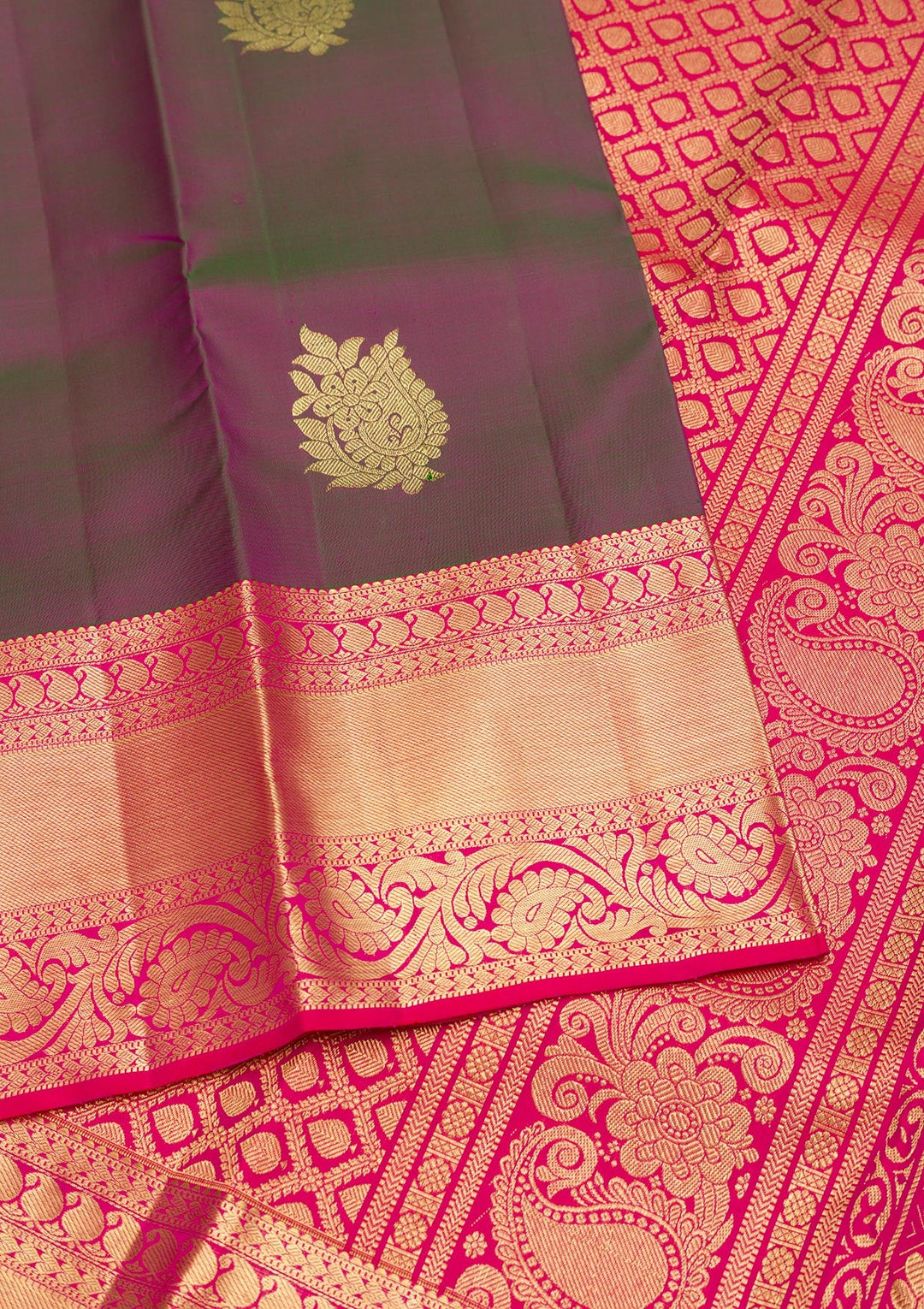 Magenta Pink Zariwork Pure Silk Saree-Koskii